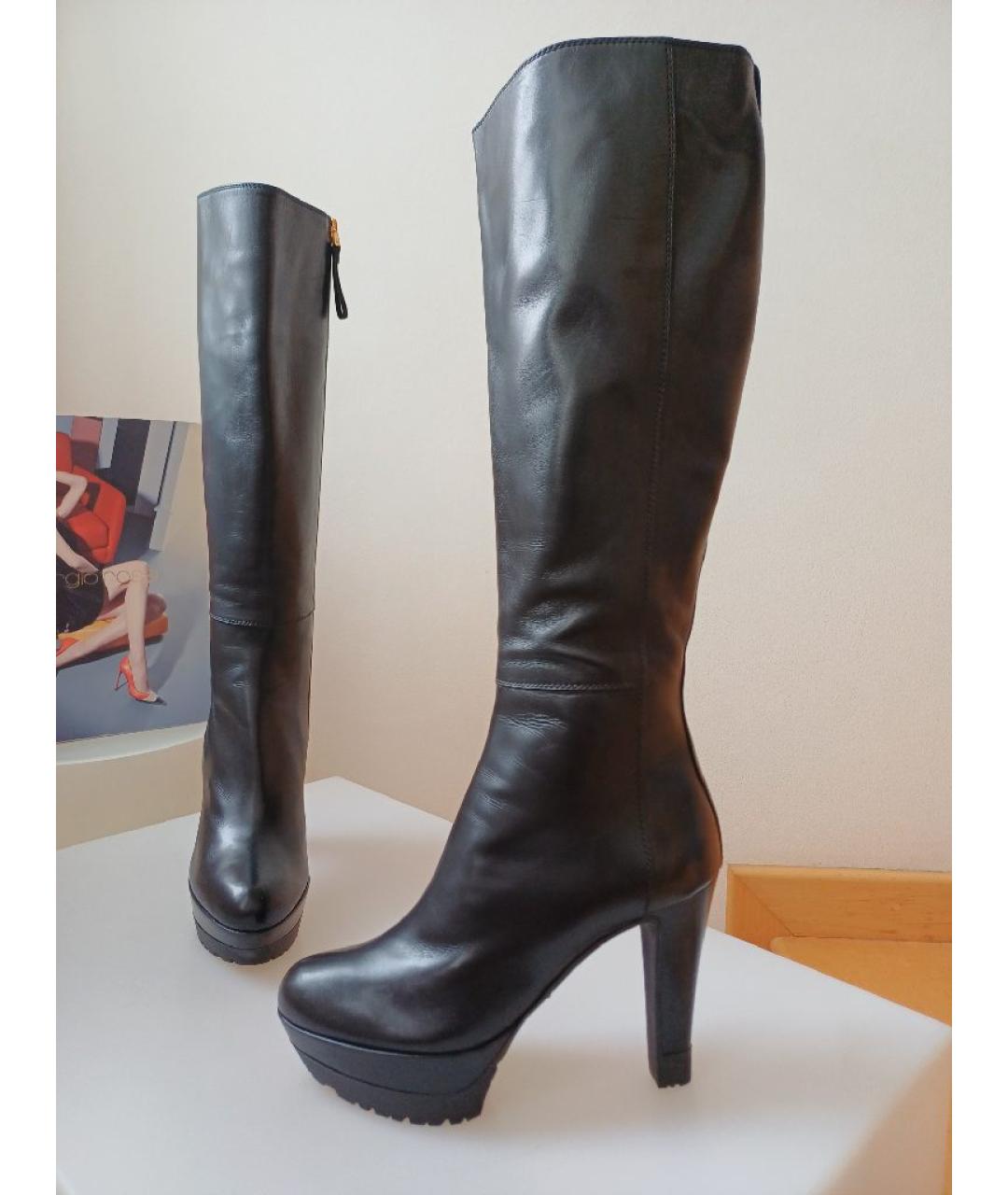 SERGIO ROSSI Черные кожаные сапоги, фото 2