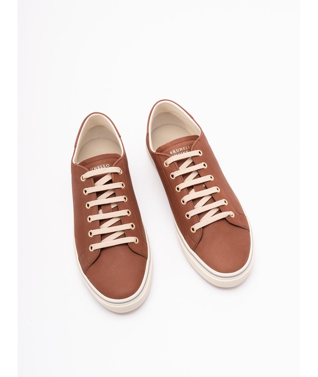 BRUNELLO CUCINELLI Коричневые кожаные низкие кроссовки / кеды, фото 5