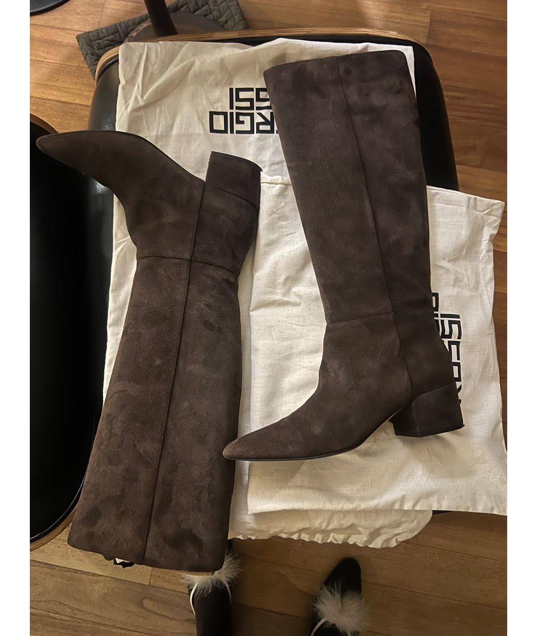 SERGIO ROSSI Коричневые замшевые сапоги, фото 4