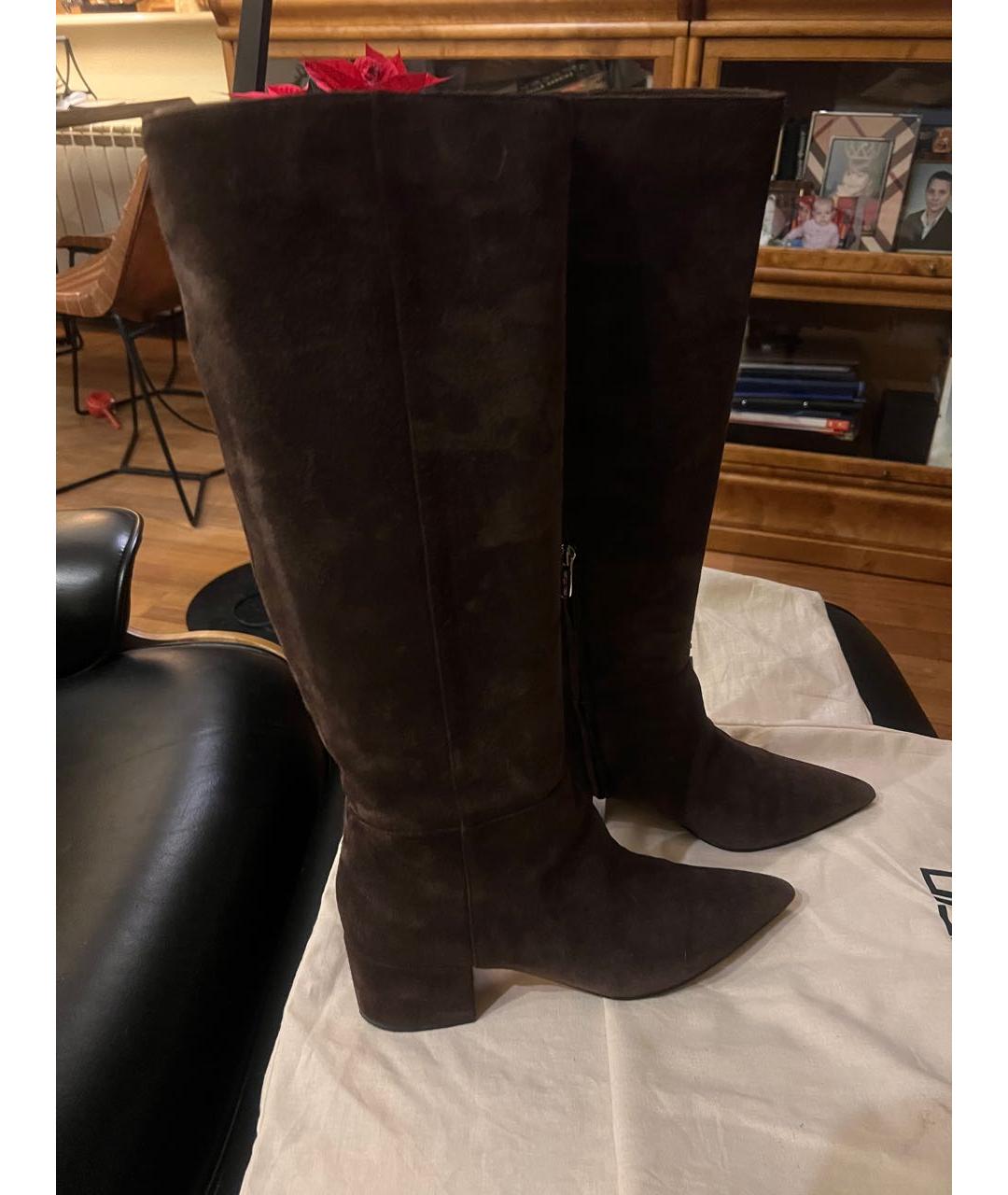 SERGIO ROSSI Коричневые замшевые сапоги, фото 3