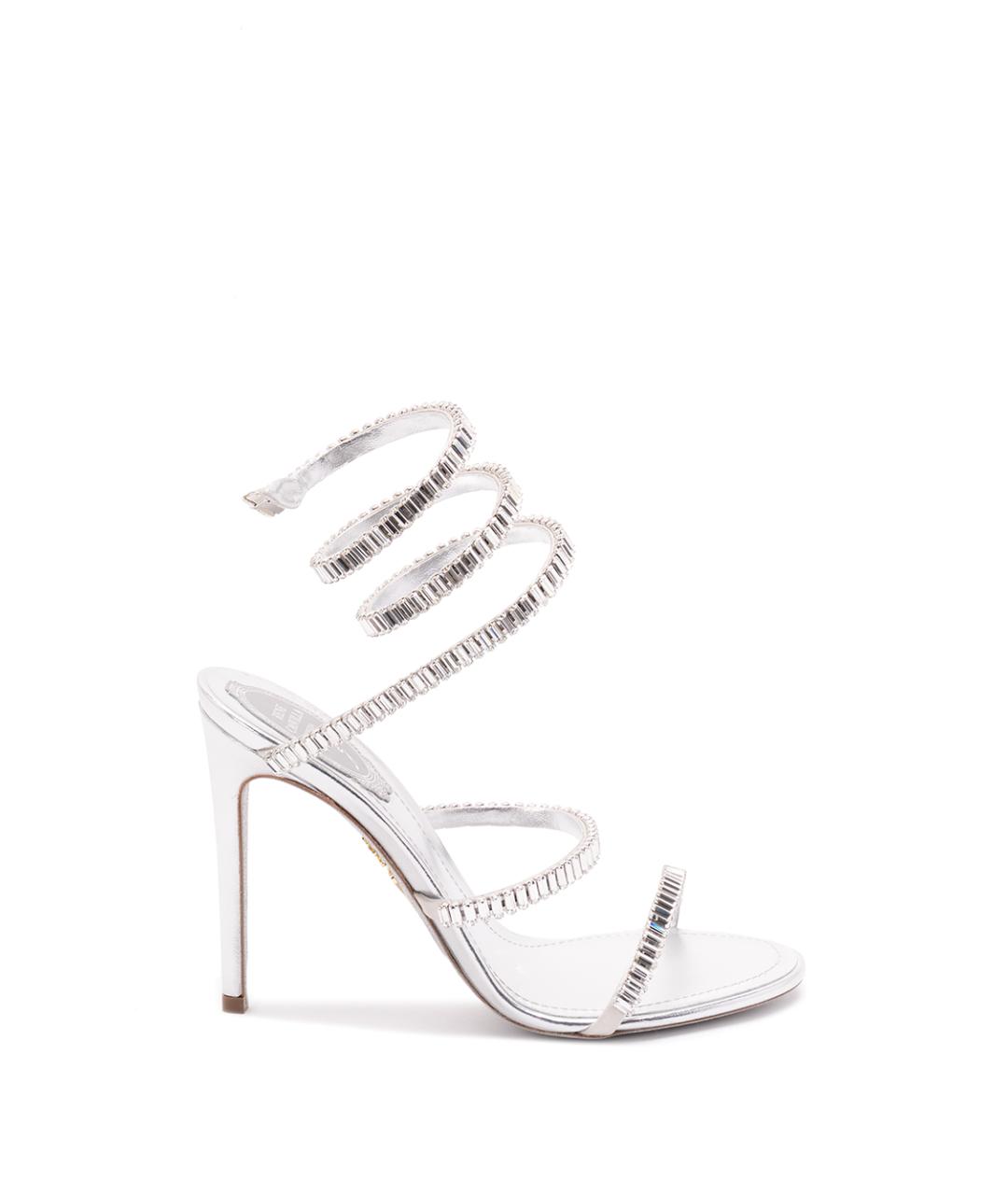 RENE CAOVILLA Серебряные кожаные босоножки, фото 1