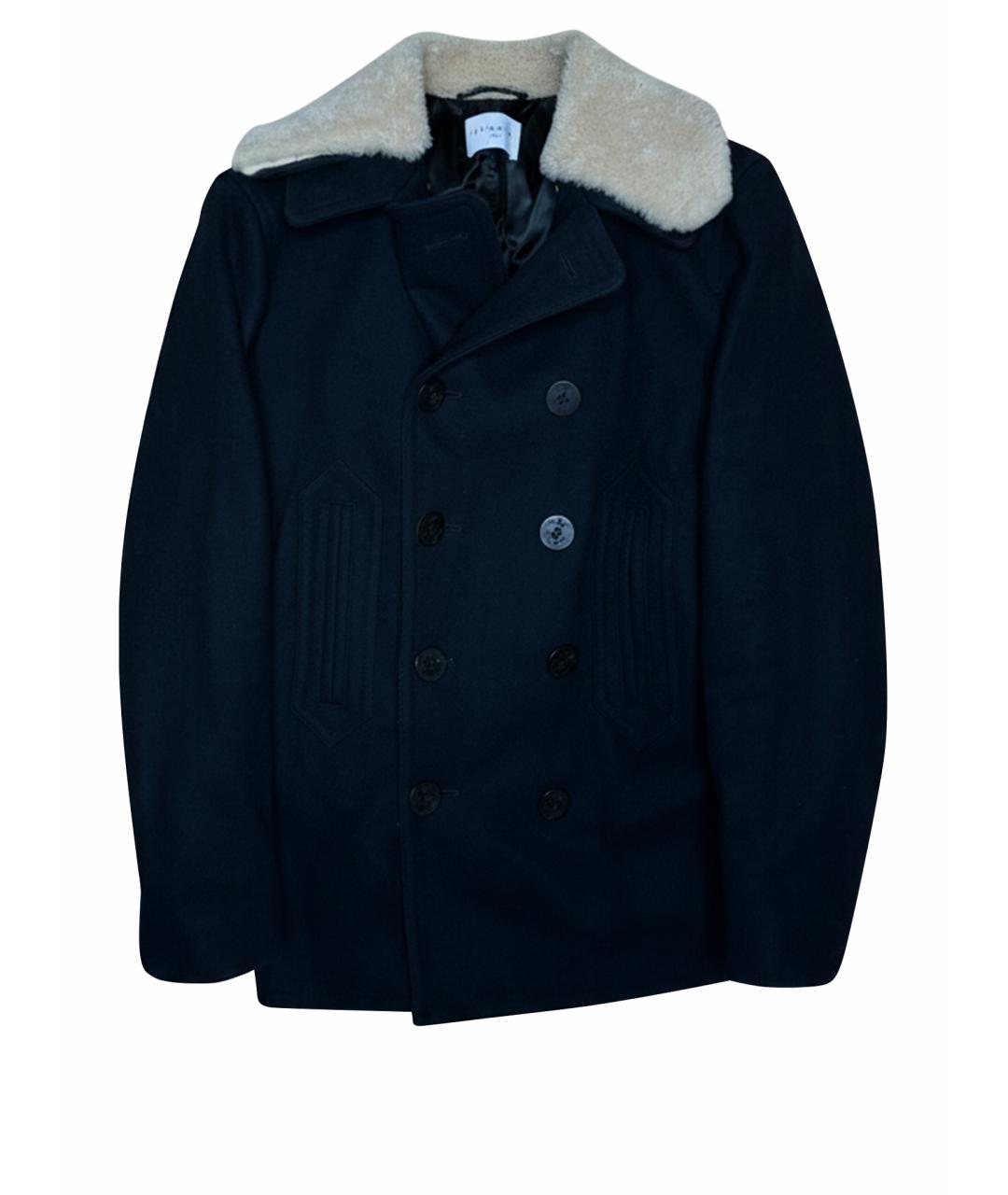 SANDRO Темно-синее шерстяное пальто, фото 1