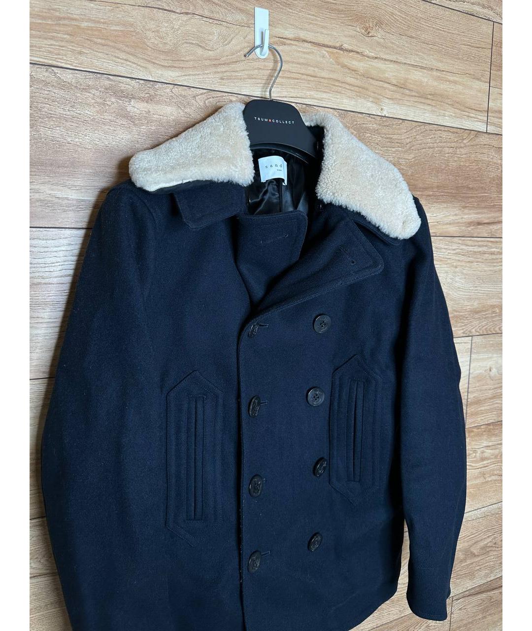 SANDRO Темно-синее шерстяное пальто, фото 2