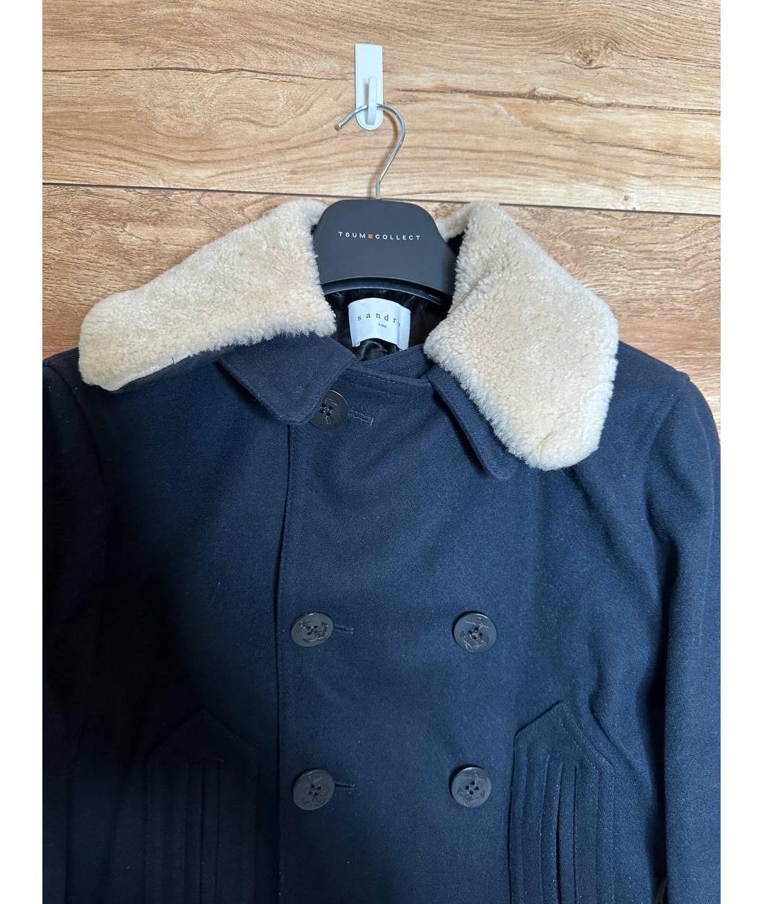 SANDRO Темно-синее шерстяное пальто, фото 3