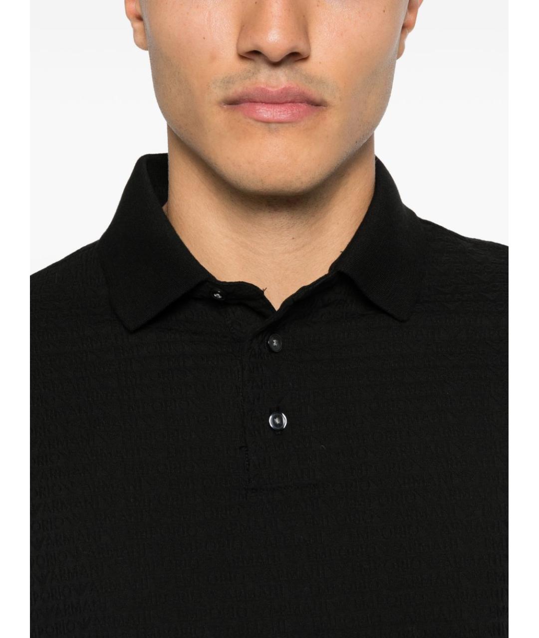 EMPORIO ARMANI Черное хлопковое поло с коротким рукавом, фото 2