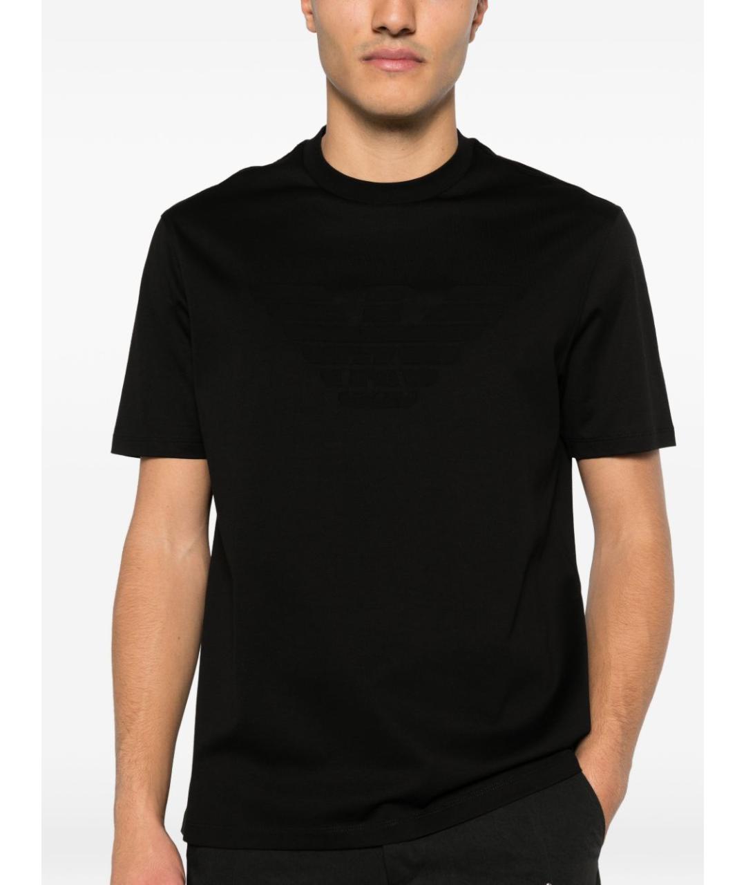 EMPORIO ARMANI Черная хлопковая футболка, фото 2