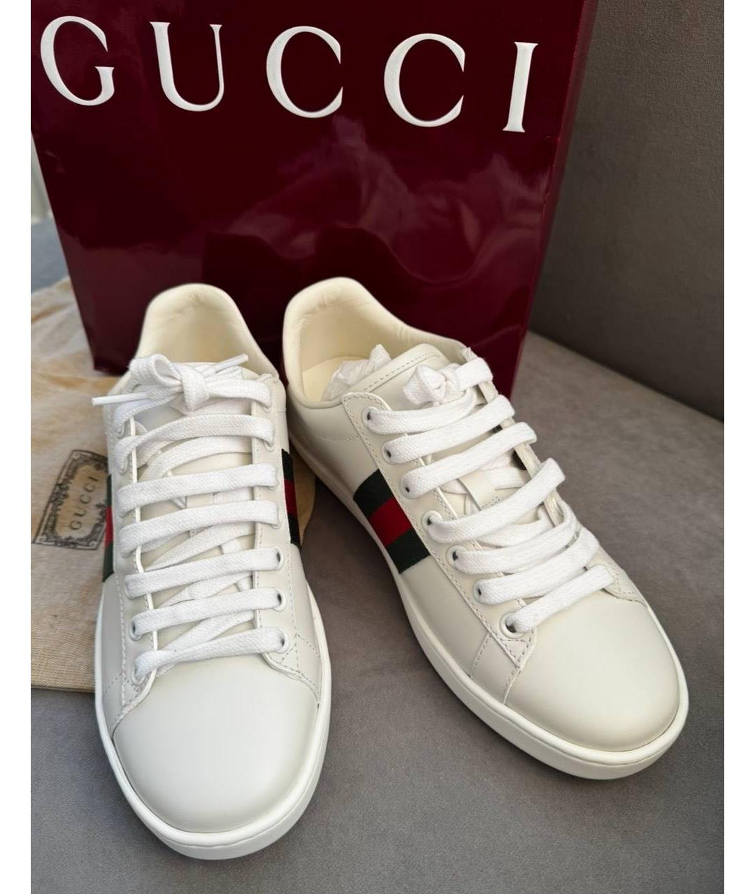 GUCCI Белые кожаные кеды, фото 4
