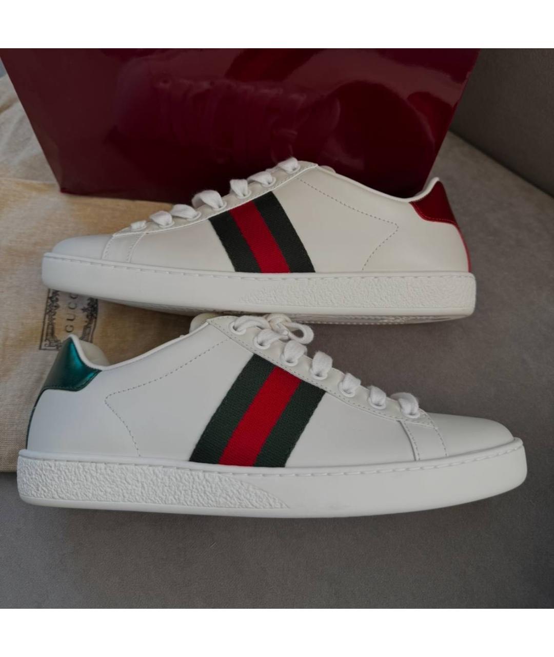GUCCI Белые кожаные кеды, фото 3