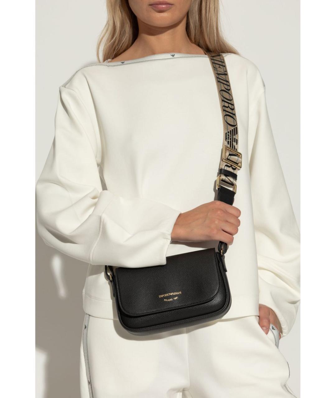 EMPORIO ARMANI Черная кожаная сумка через плечо, фото 6