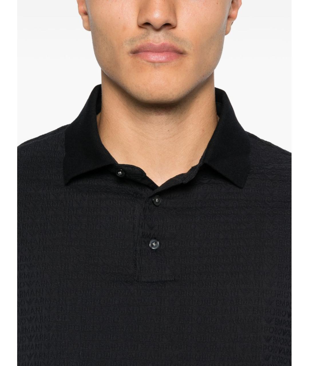 EMPORIO ARMANI Синее хлопковое поло с коротким рукавом, фото 2