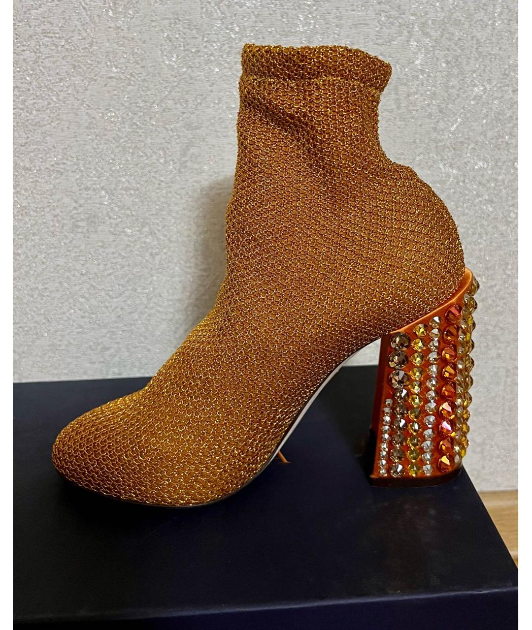 DOLCE&GABBANA Золотые текстильные ботильоны, фото 8