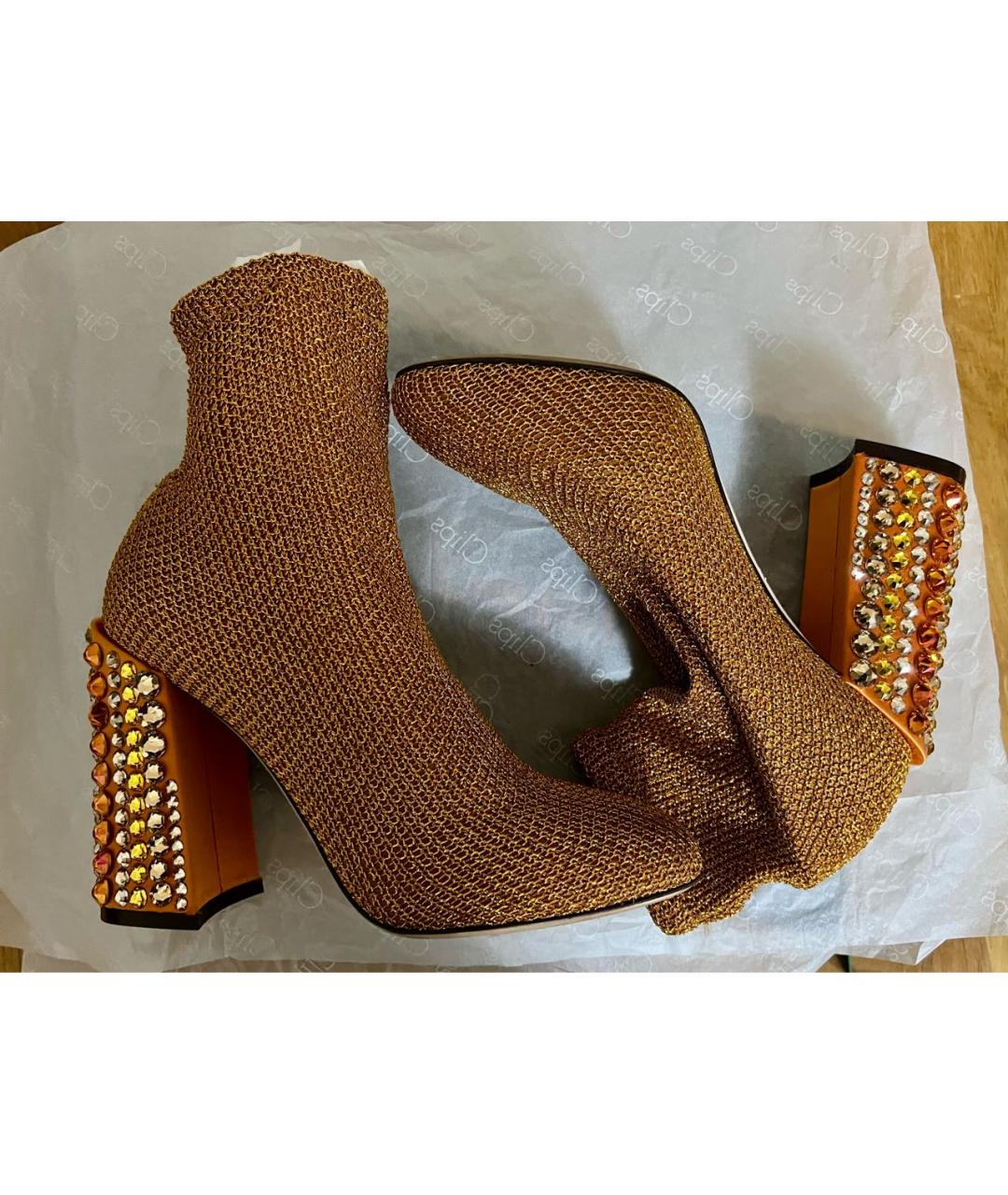 DOLCE&GABBANA Золотые текстильные ботильоны, фото 3