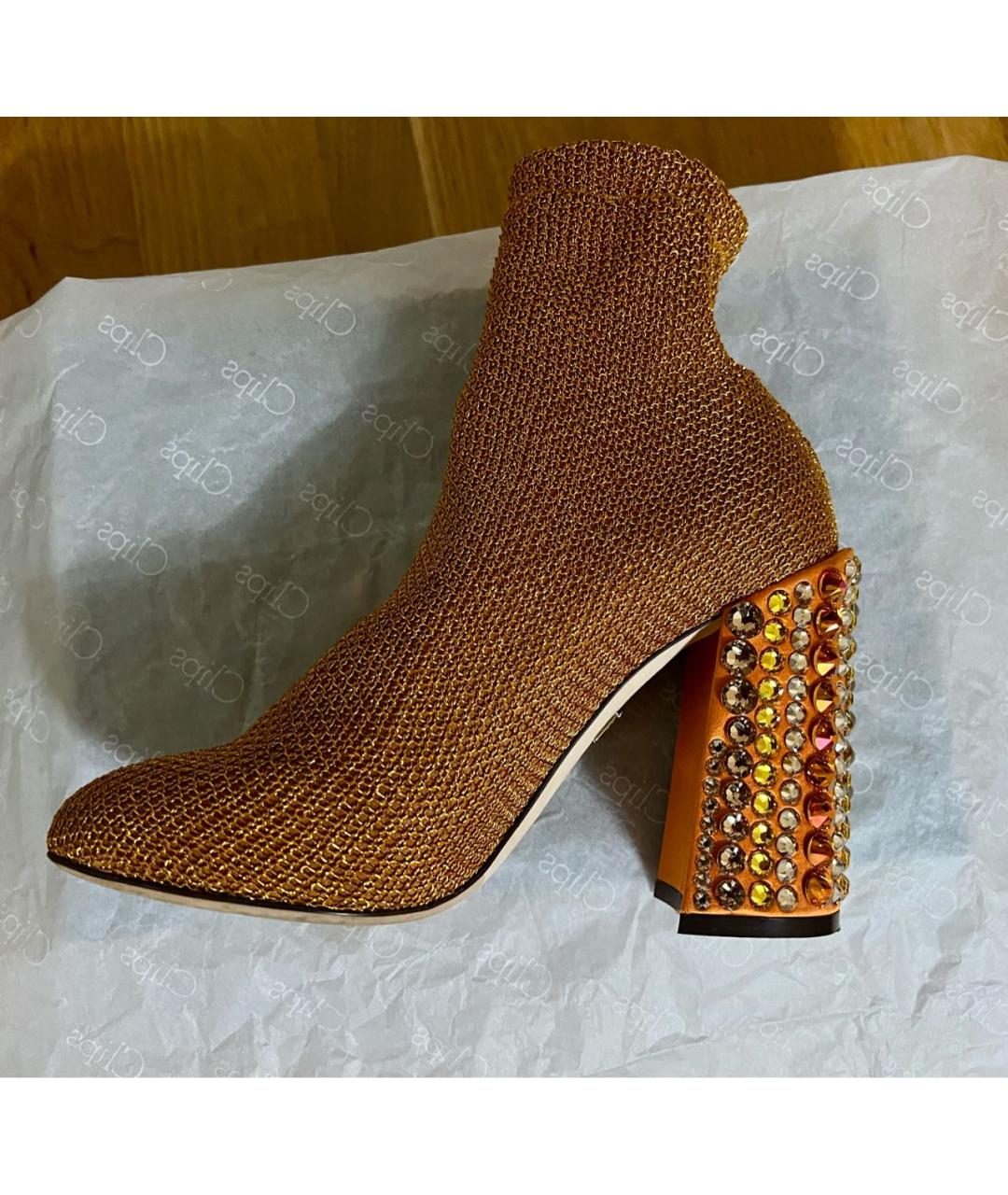 DOLCE&GABBANA Золотые текстильные ботильоны, фото 7