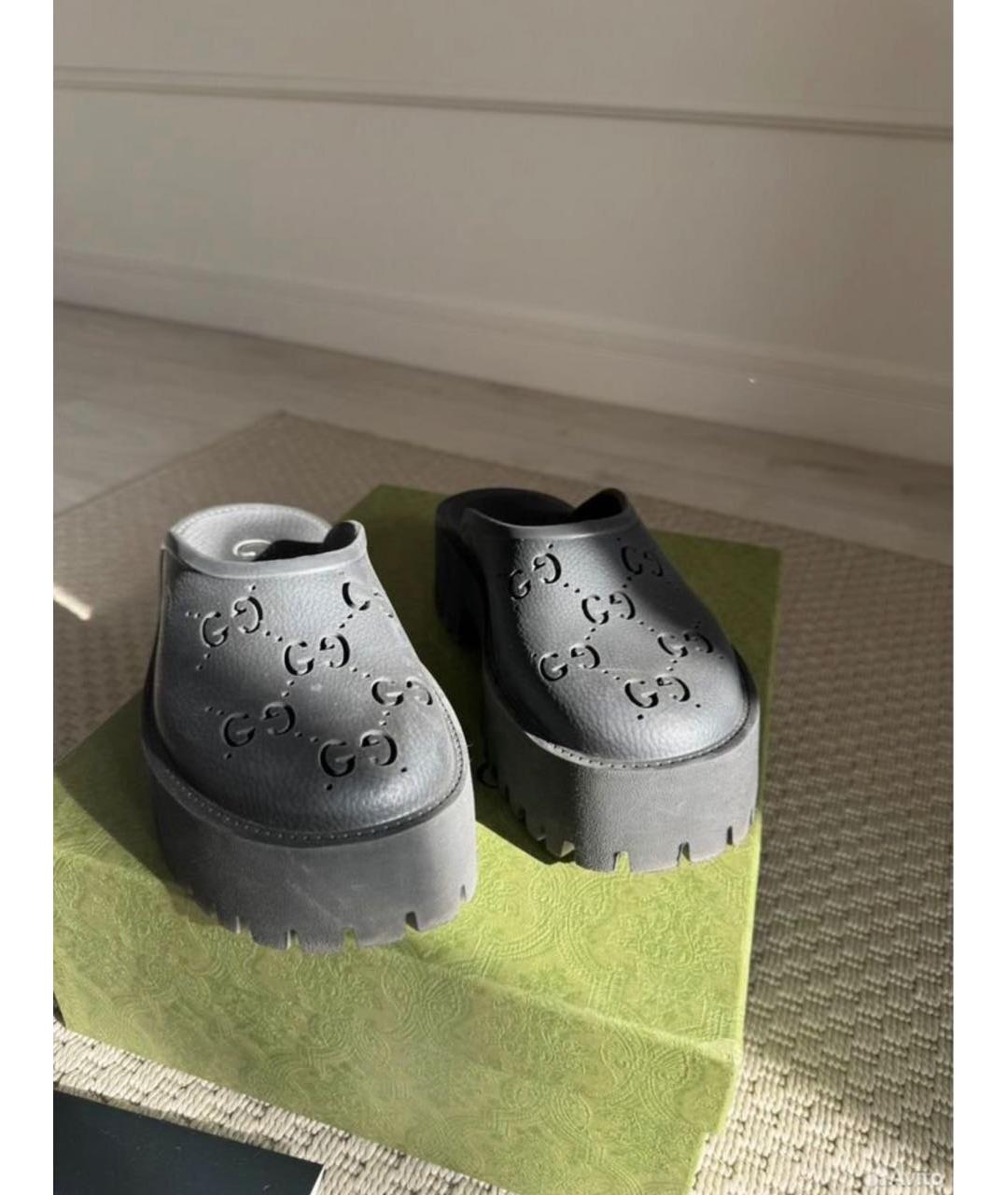 GUCCI Черные резиновые сабо, фото 2