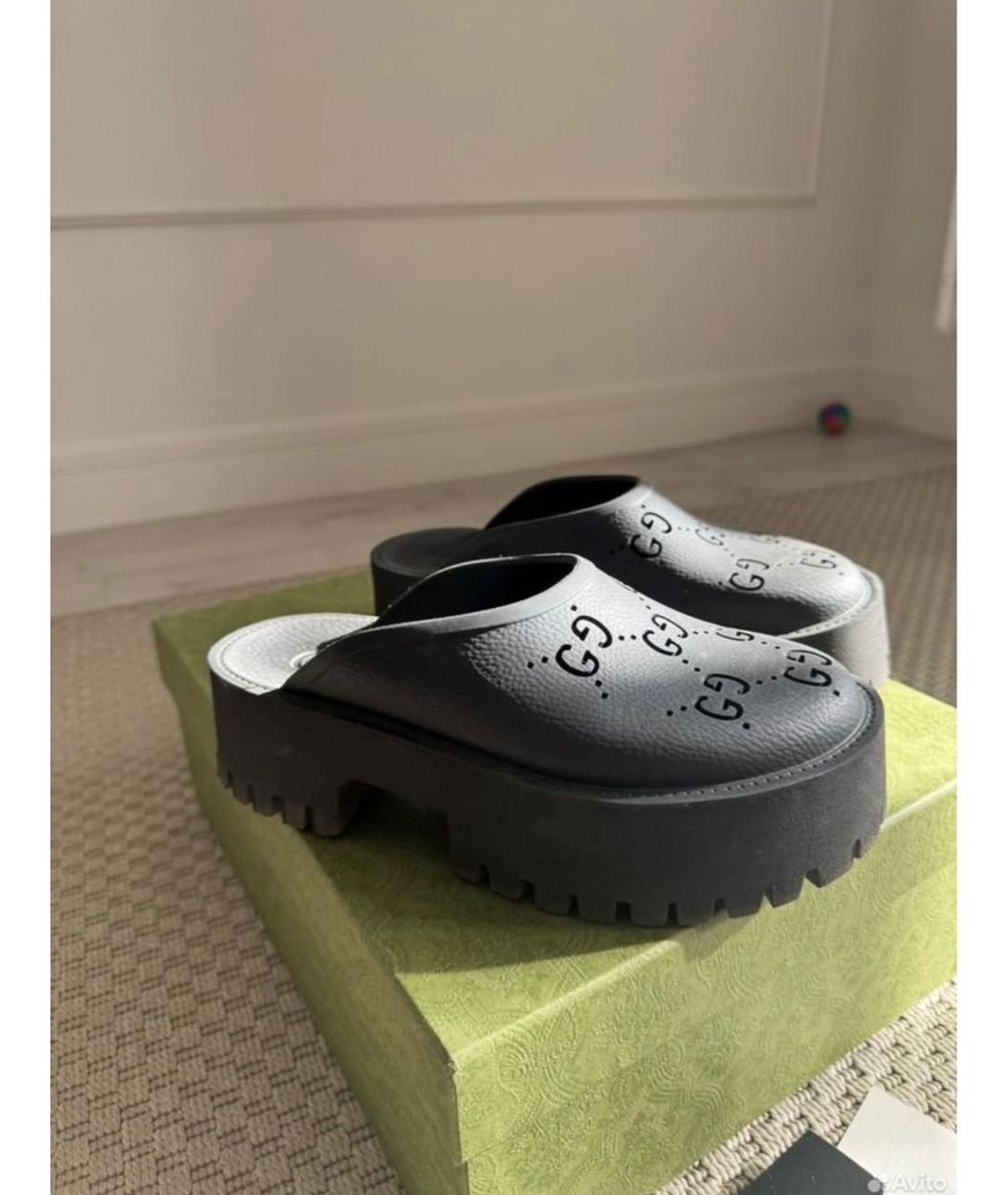 GUCCI Черные резиновые сабо, фото 9