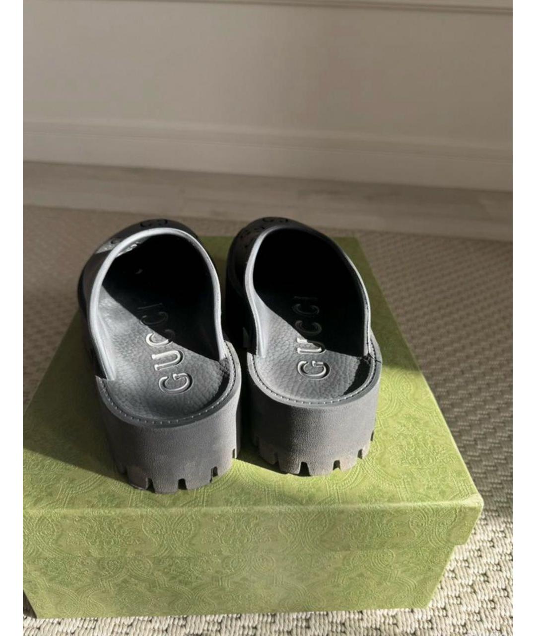 GUCCI Черные резиновые сабо, фото 3