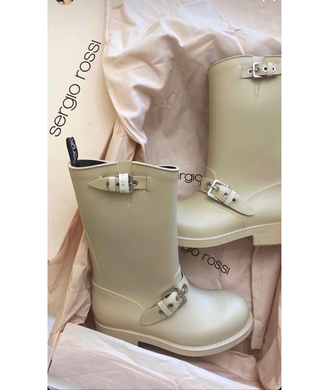 SERGIO ROSSI Бежевые резиновые сапоги, фото 5