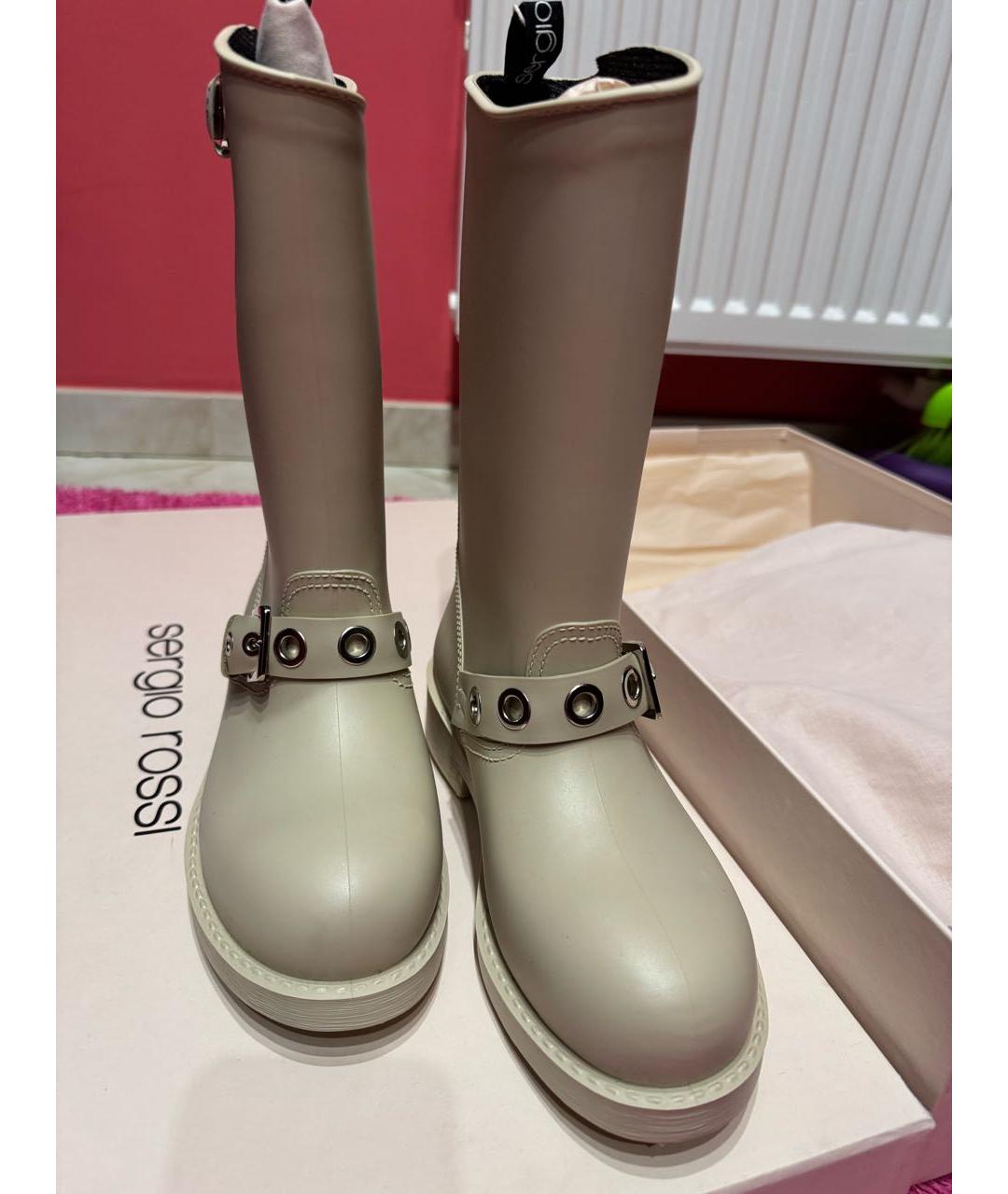 SERGIO ROSSI Бежевые резиновые сапоги, фото 3
