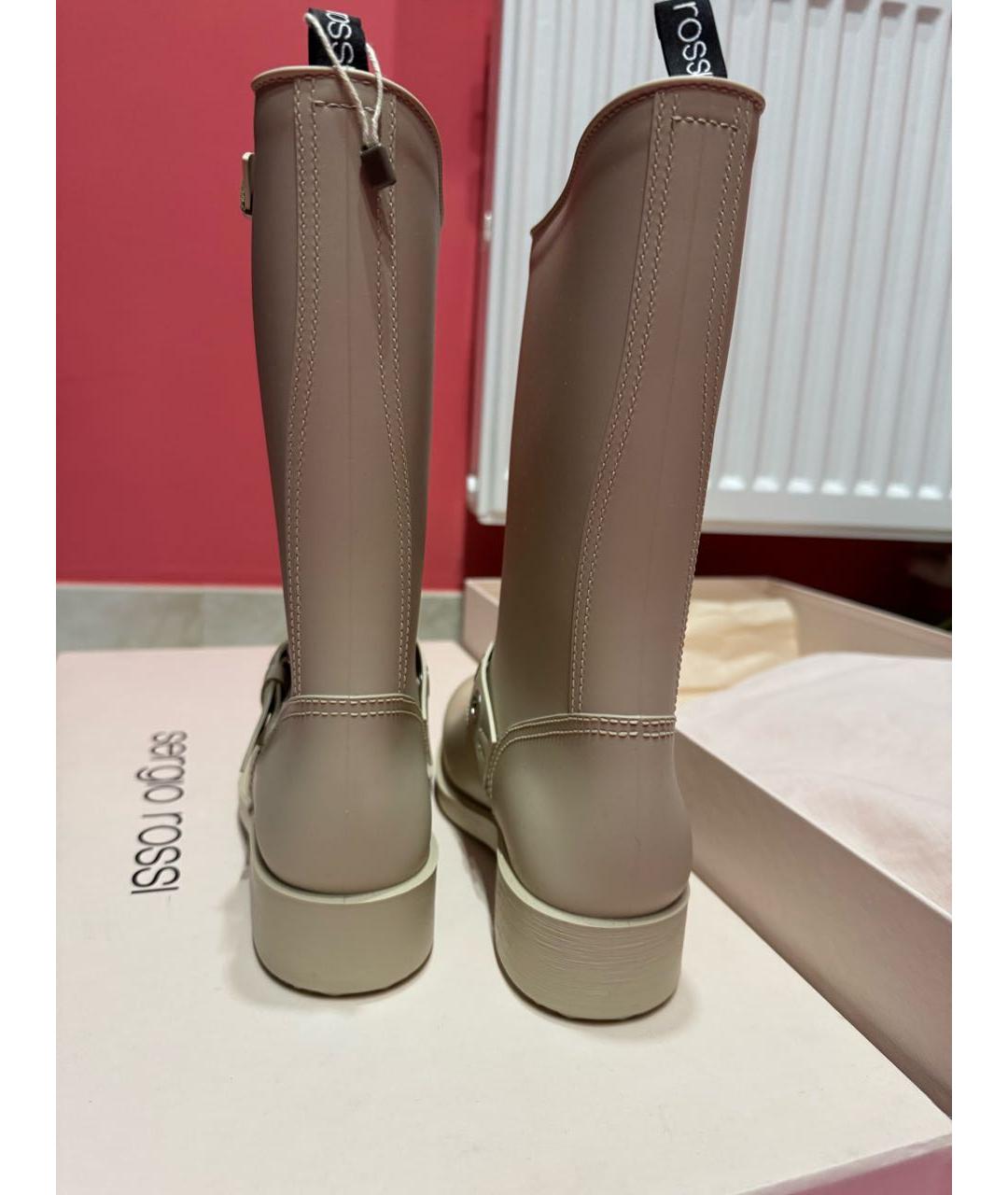 SERGIO ROSSI Бежевые резиновые сапоги, фото 4