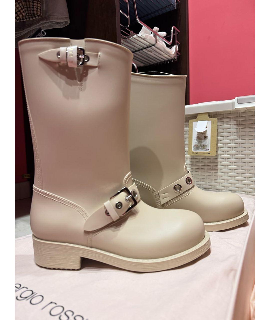 SERGIO ROSSI Бежевые резиновые сапоги, фото 2