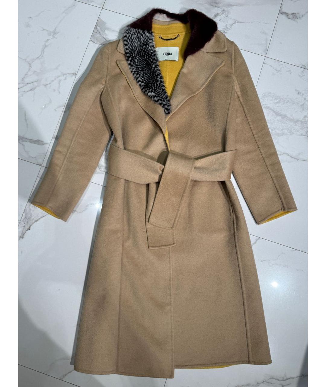 FENDI Бежевое кашемировое пальто, фото 4