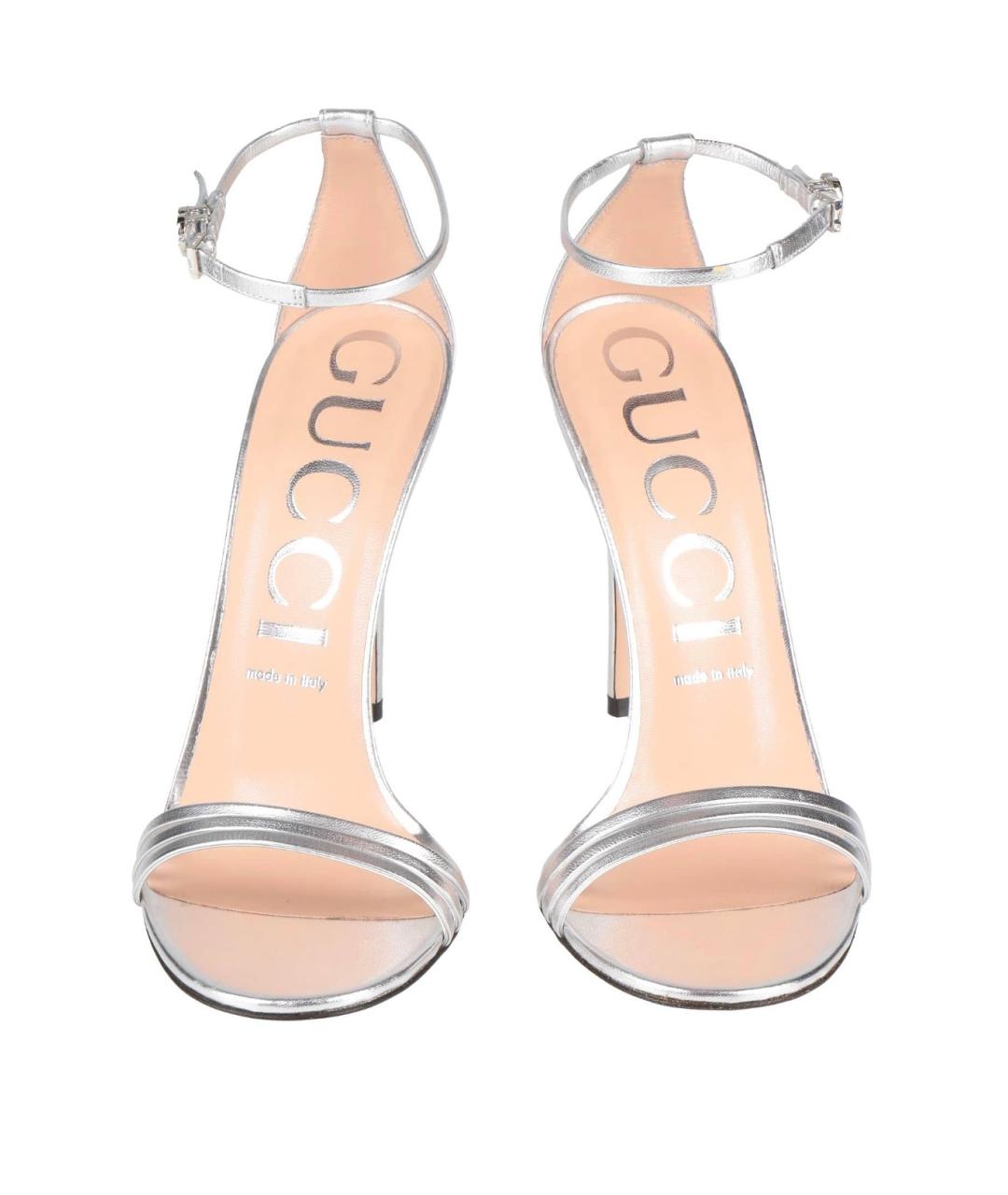 GUCCI Серебряные кожаные босоножки, фото 3