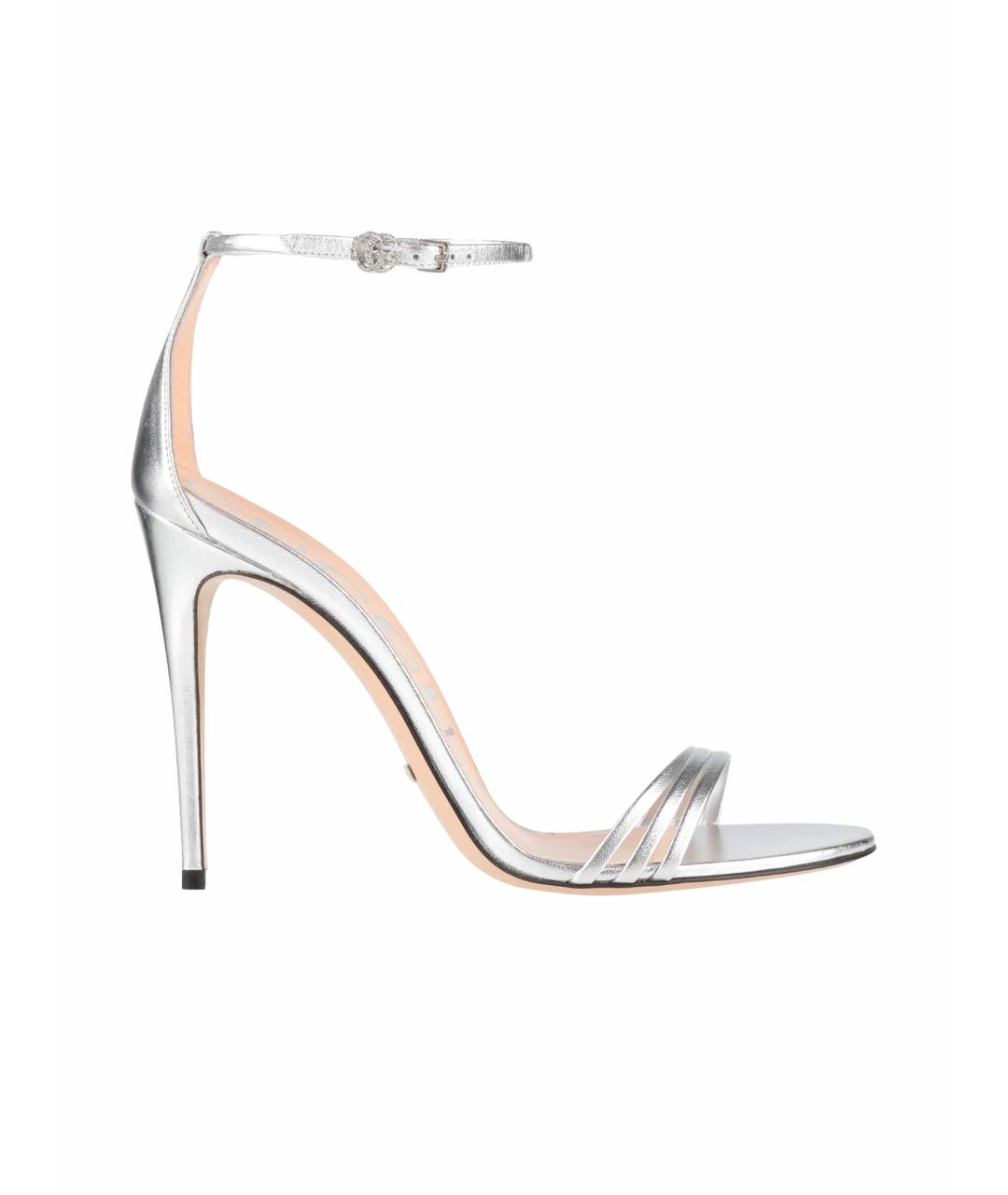 GUCCI Серебряные кожаные босоножки, фото 1