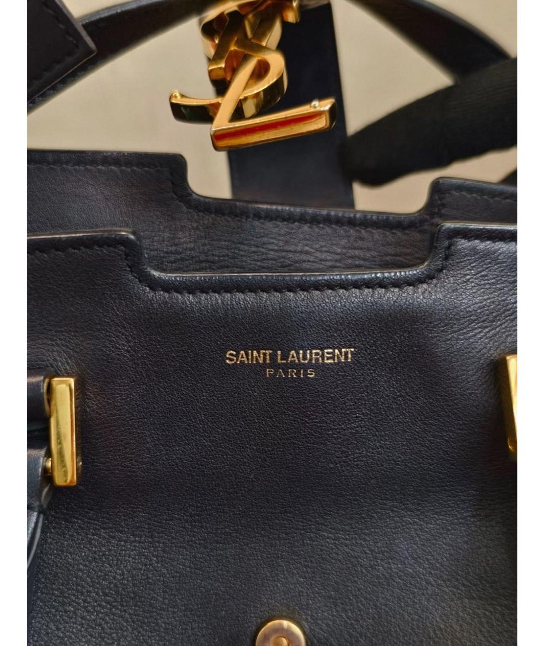 SAINT LAURENT Черная кожаная сумка тоут, фото 4