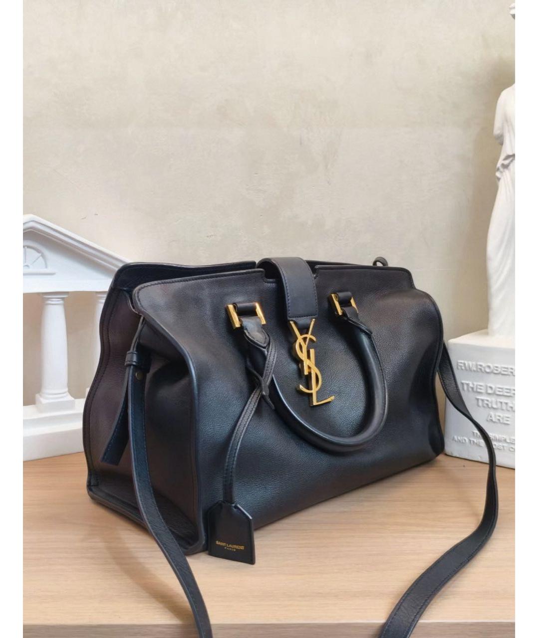 SAINT LAURENT Черная кожаная сумка тоут, фото 5