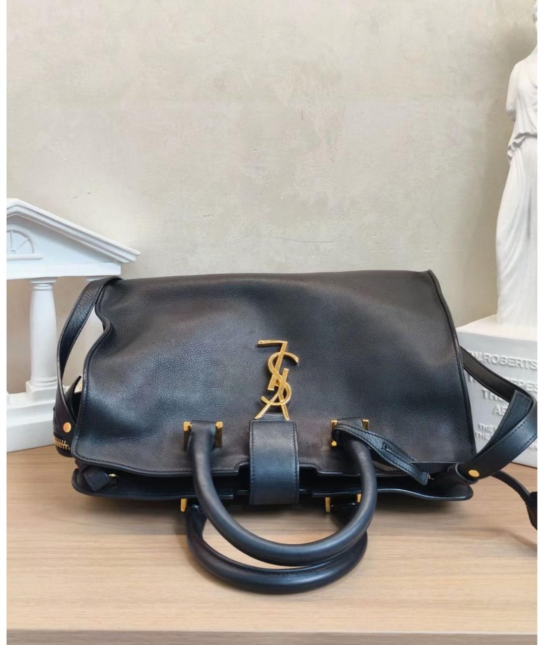 SAINT LAURENT Черная кожаная сумка тоут, фото 6