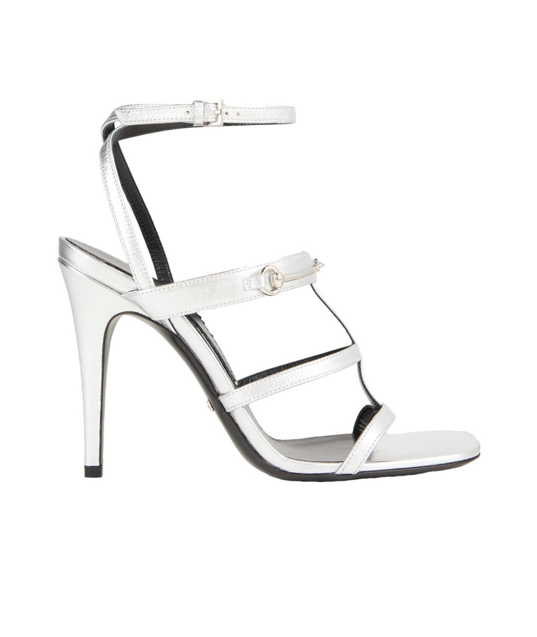 GUCCI Серебряные кожаные босоножки, фото 5