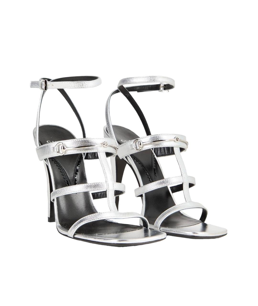 GUCCI Серебряные кожаные босоножки, фото 2