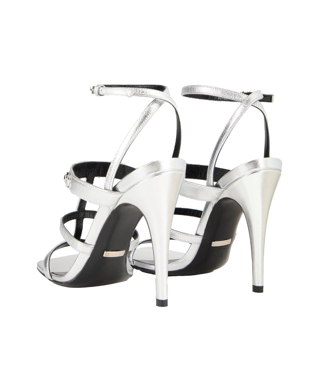 GUCCI Серебряные кожаные босоножки, фото 4