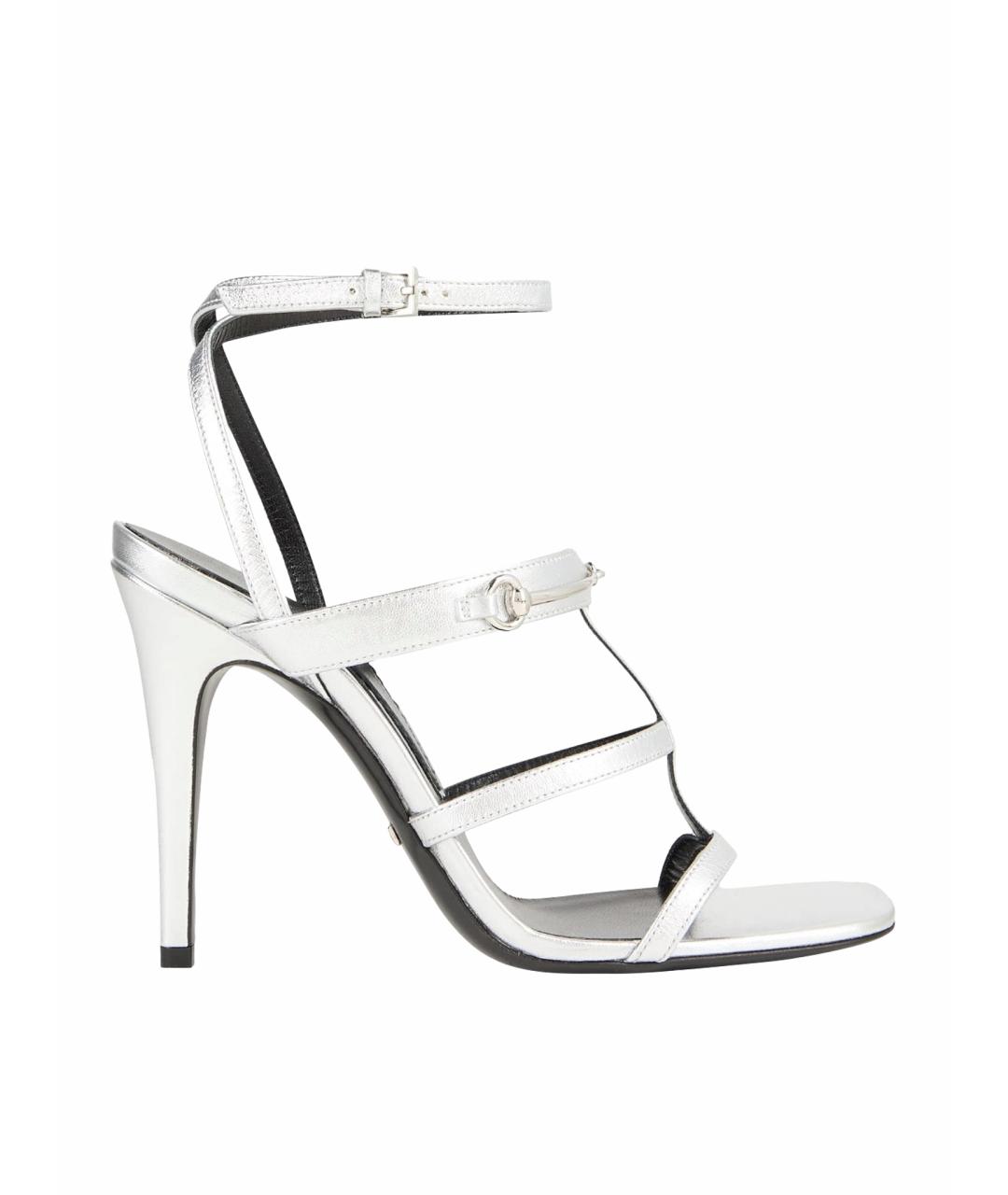 GUCCI Серебряные кожаные босоножки, фото 1