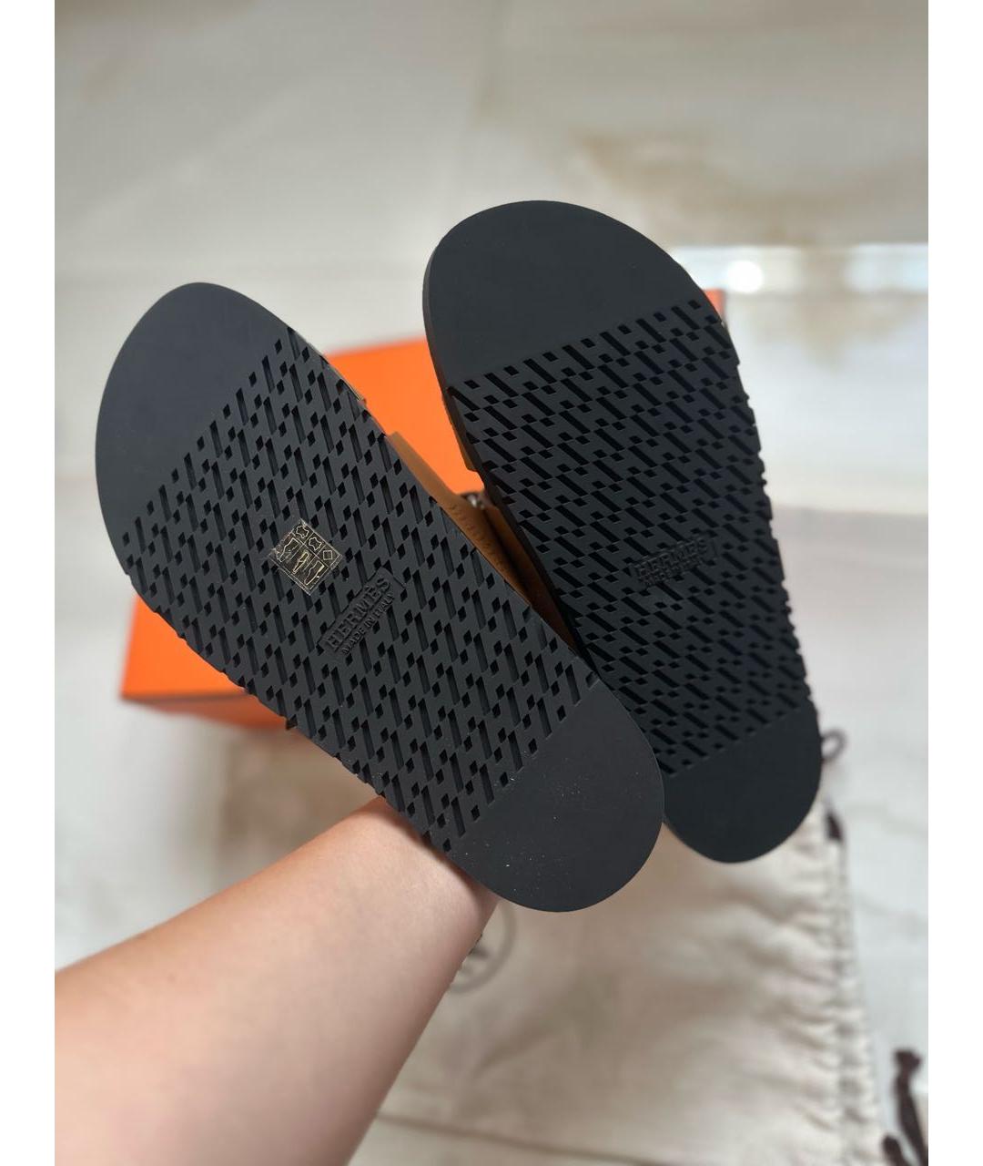 HERMES Коричневые кожаные шлепанцы, фото 5