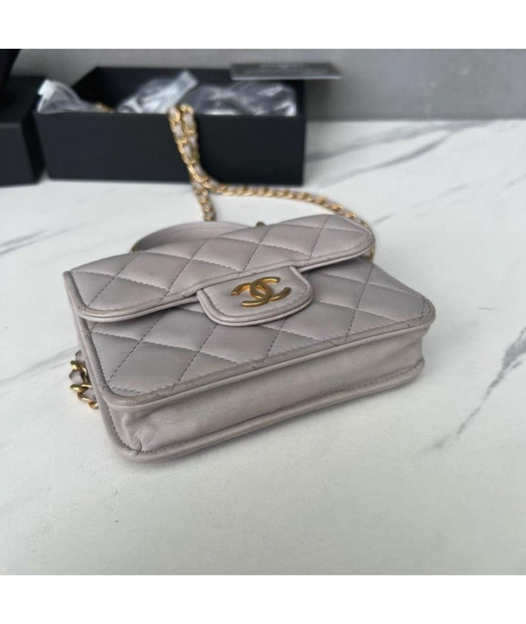 CHANEL Серая кожаная сумка через плечо, фото 5