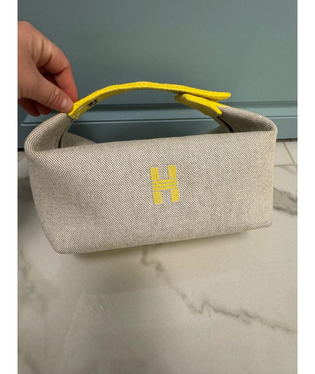 HERMES Бежевая тканевая косметичка, фото 6
