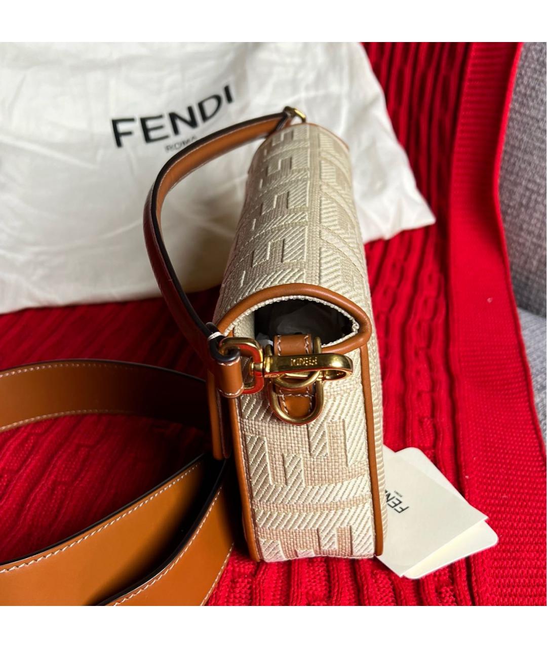 FENDI Бежевая жаккардовая сумка с короткими ручками, фото 2