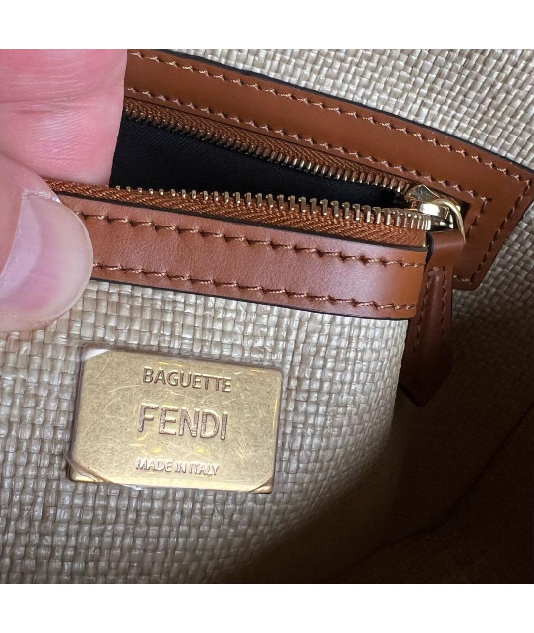 FENDI Бежевая жаккардовая сумка с короткими ручками, фото 5