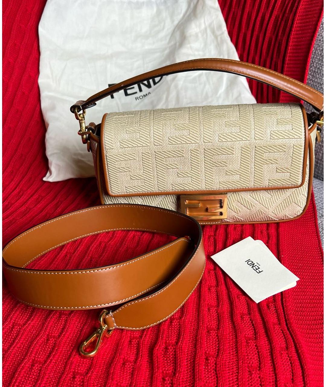 FENDI Бежевая жаккардовая сумка с короткими ручками, фото 6