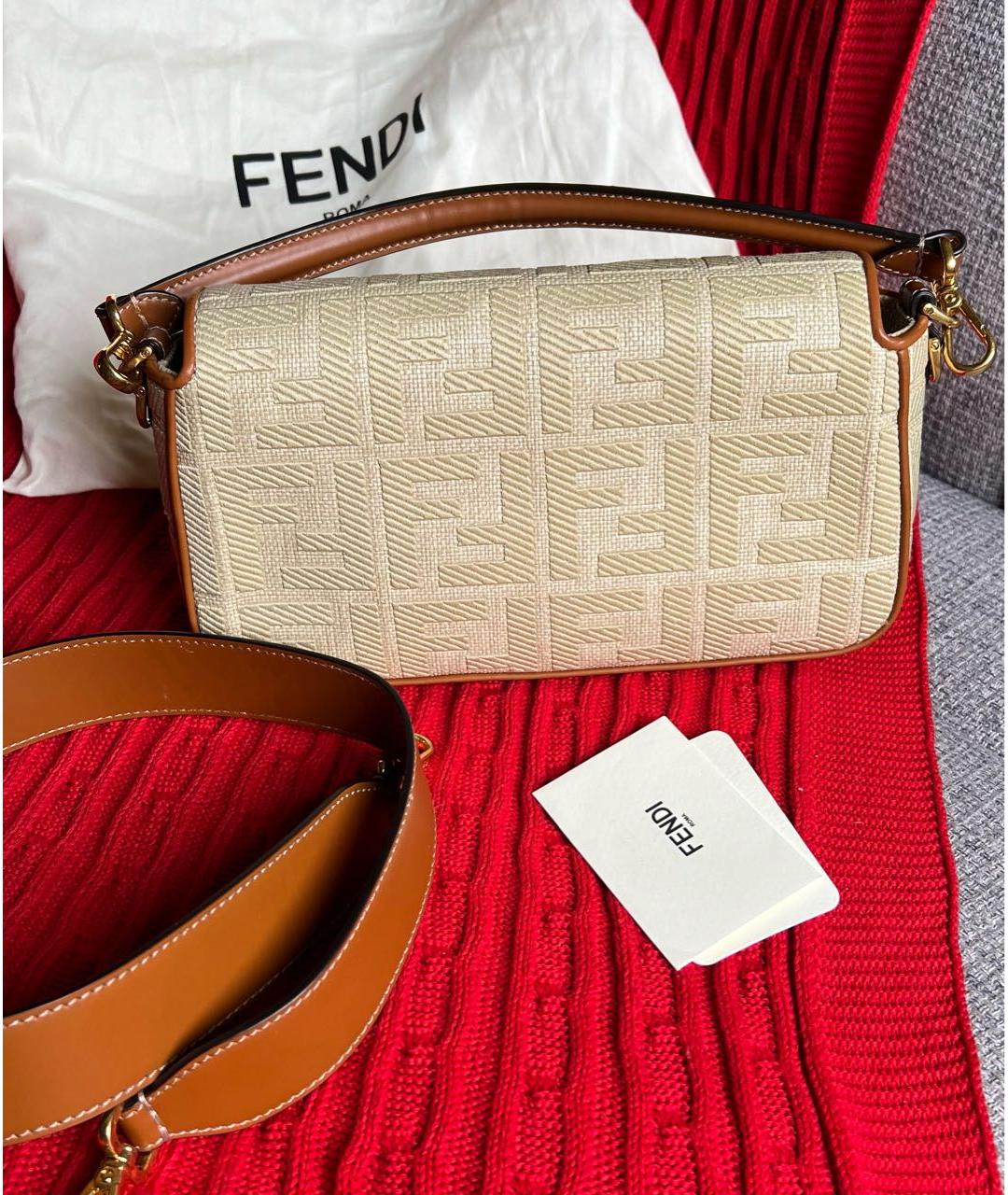 FENDI Бежевая жаккардовая сумка с короткими ручками, фото 3