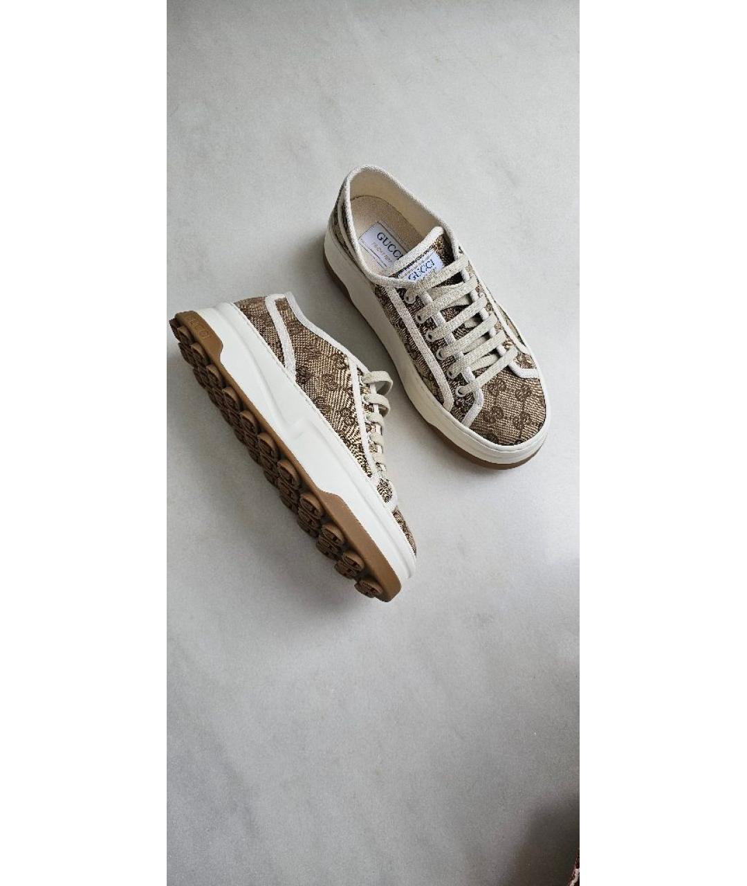 GUCCI Бежевые текстильные кеды, фото 4