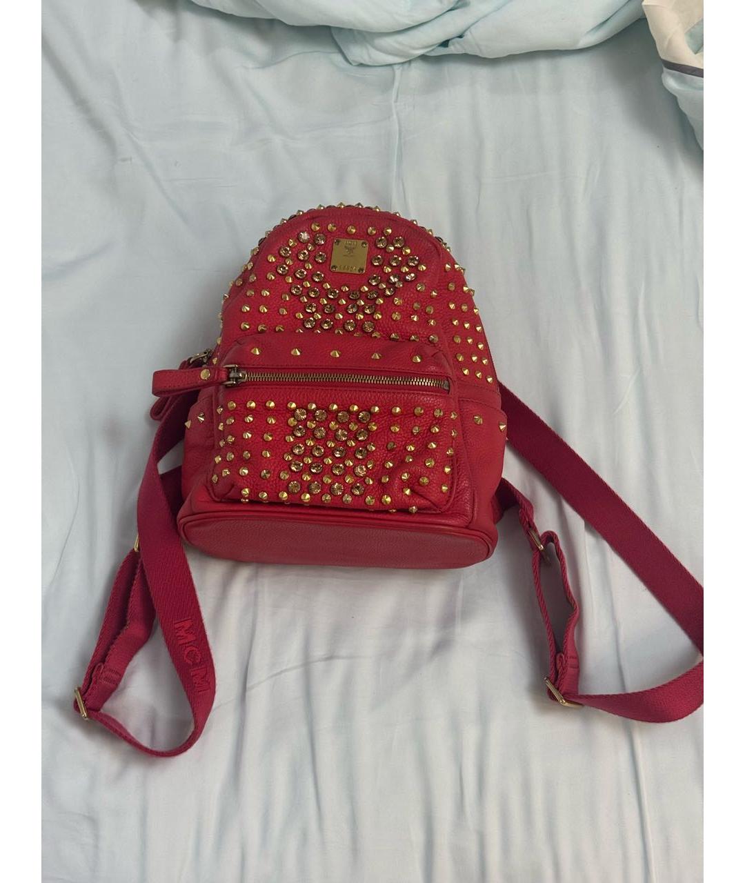 MCM Красная кожаная сумка с короткими ручками, фото 5