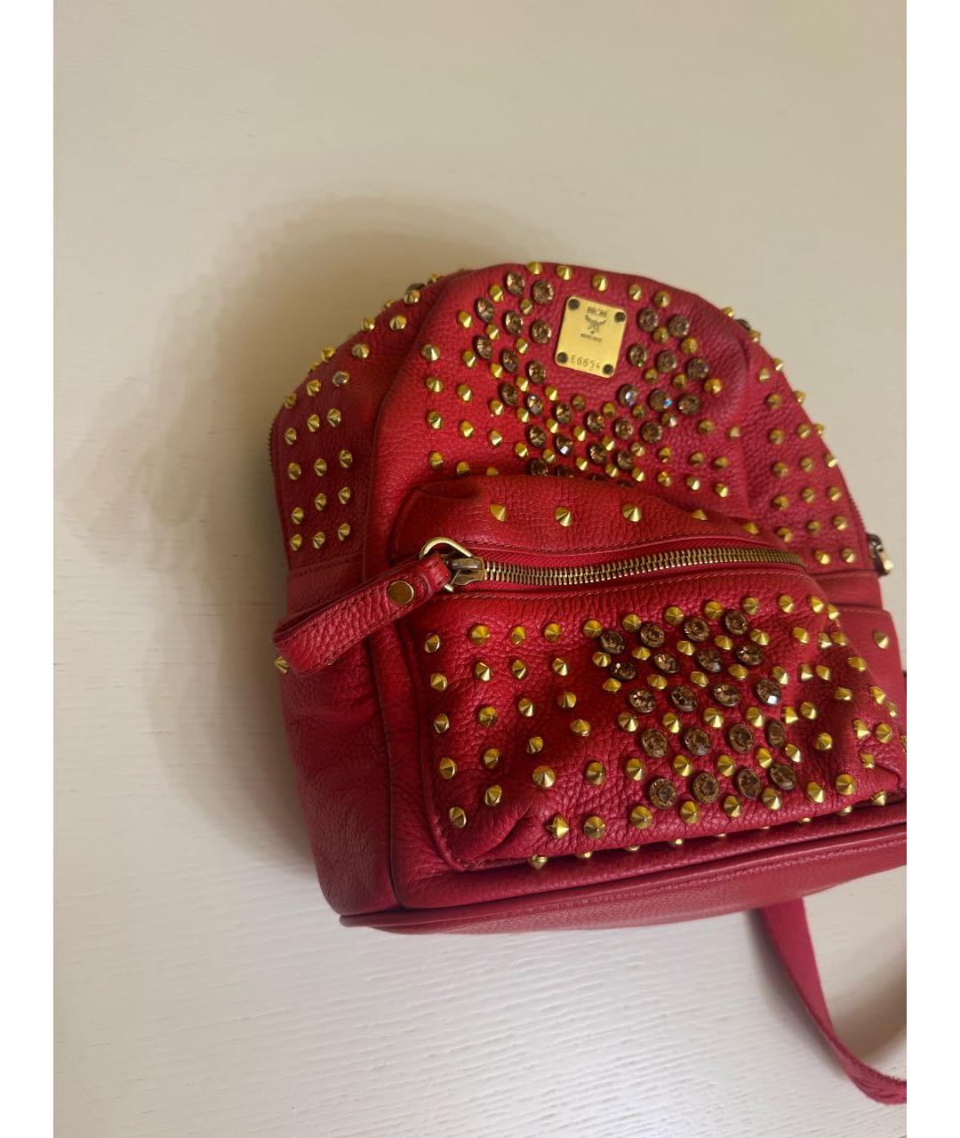 MCM Красная кожаная сумка с короткими ручками, фото 2