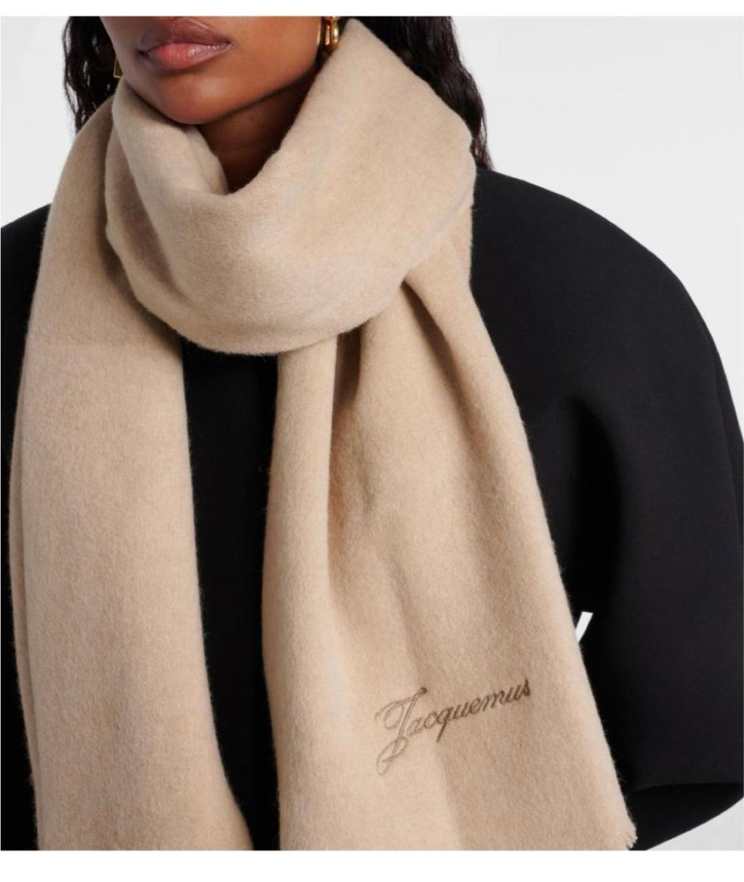 JACQUEMUS Бежевый шерстяной шарф, фото 3