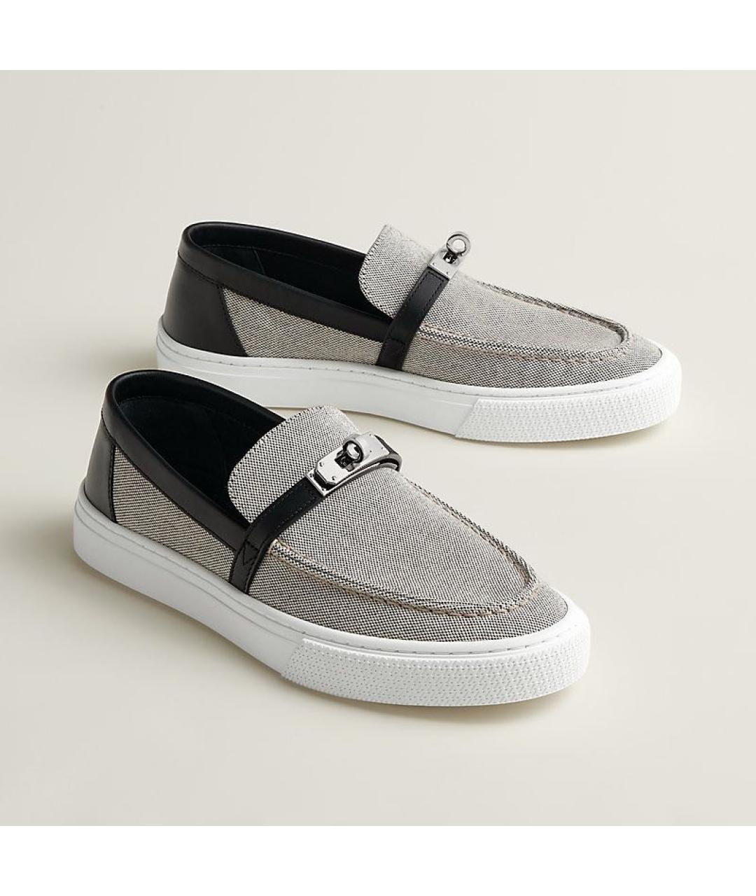 HERMES Серые кожаные слипоны, фото 4