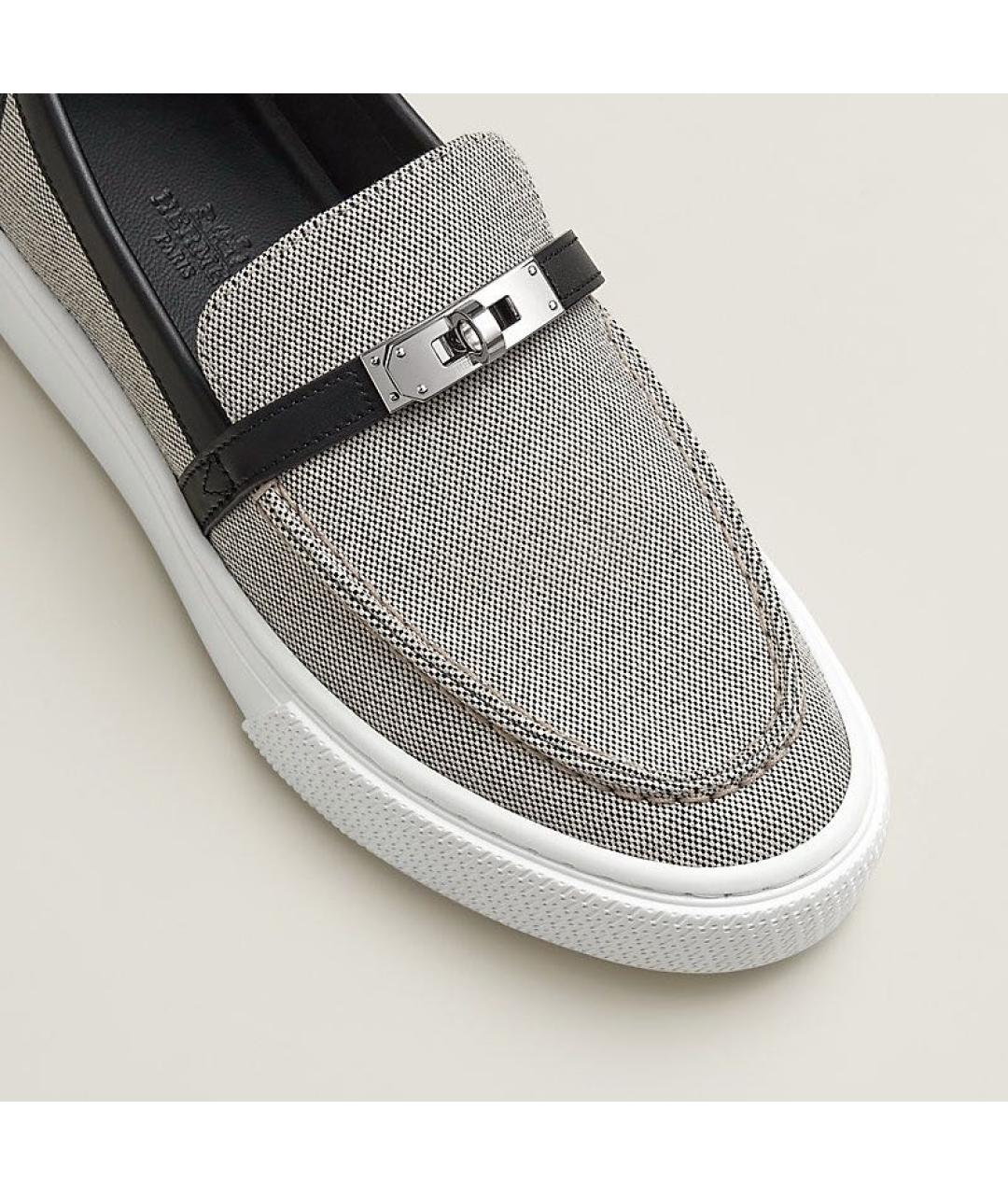 HERMES Серые кожаные слипоны, фото 2