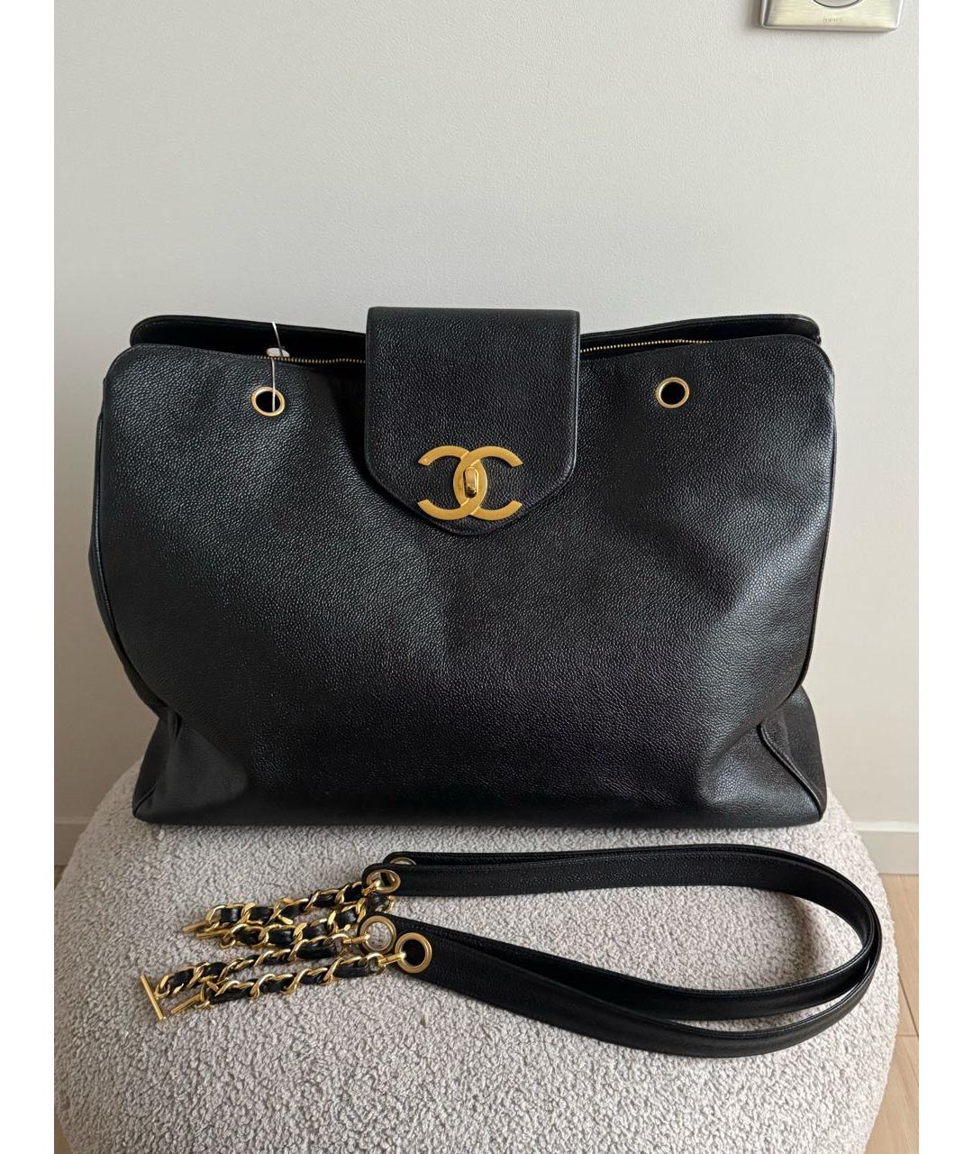 CHANEL Черная кожаная сумка тоут, фото 2