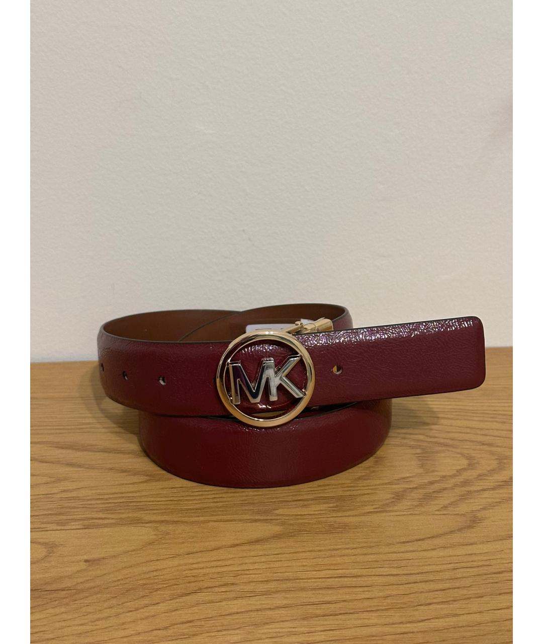 MICHAEL MICHAEL KORS Бордовый кожаный ремень, фото 10