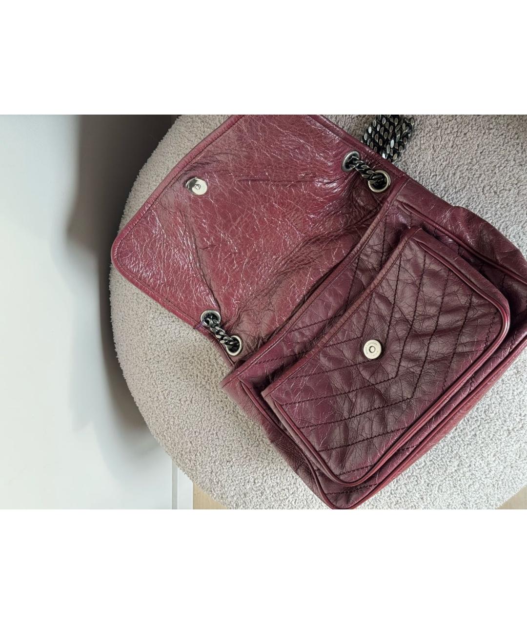 SAINT LAURENT Бордовая кожаная сумка через плечо, фото 5